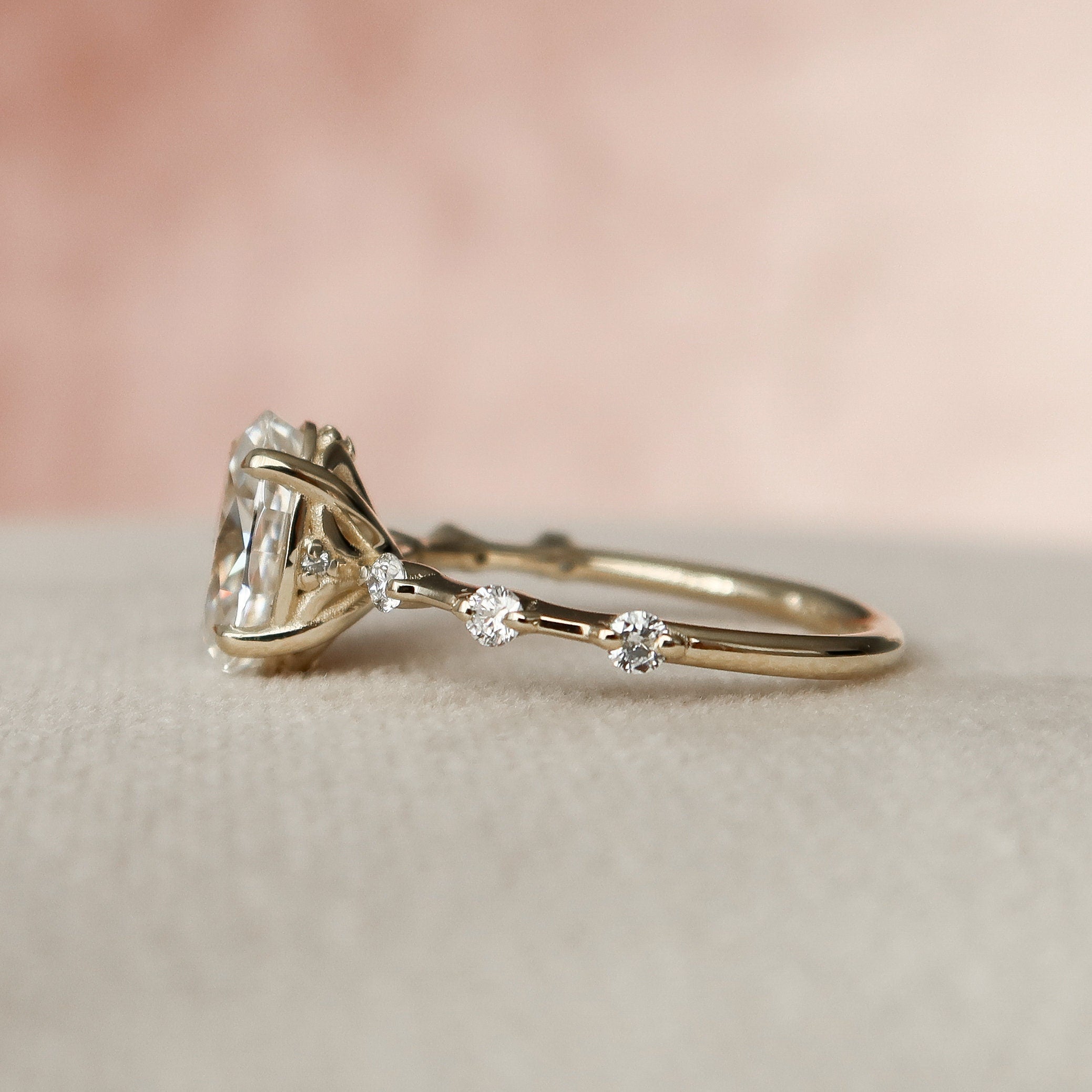 1.50 CT-3.50 CT Oval Cut Solitaire Dainty Pave Moissanite Engagement Ring