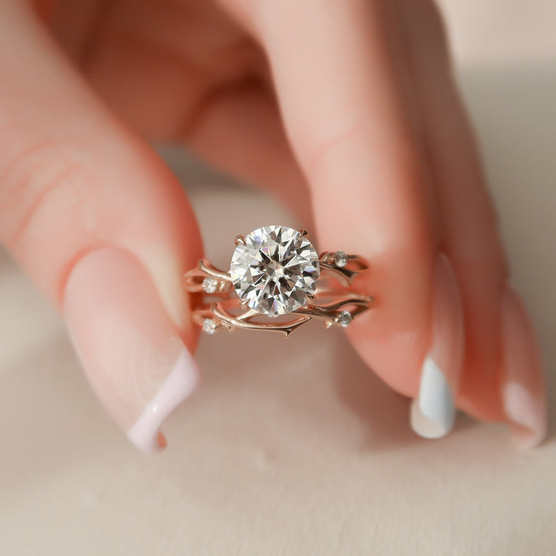 2.0CT Round Cut Moissanite Twig Nature Inspired Bridal Ring Set