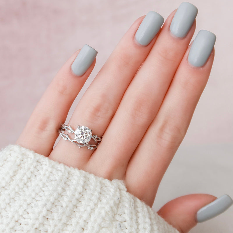 2.0CT Round Cut Moissanite Twig Nature Inspired Bridal Ring Set