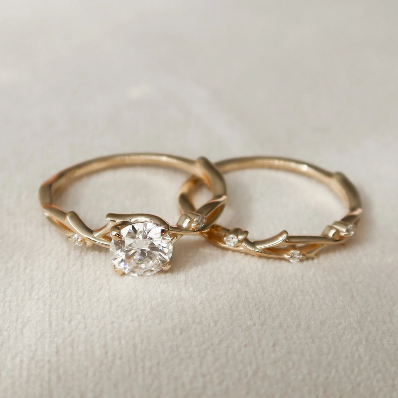 1.0CT Round Cut Moissanite Twig Style Bridal Ring Set