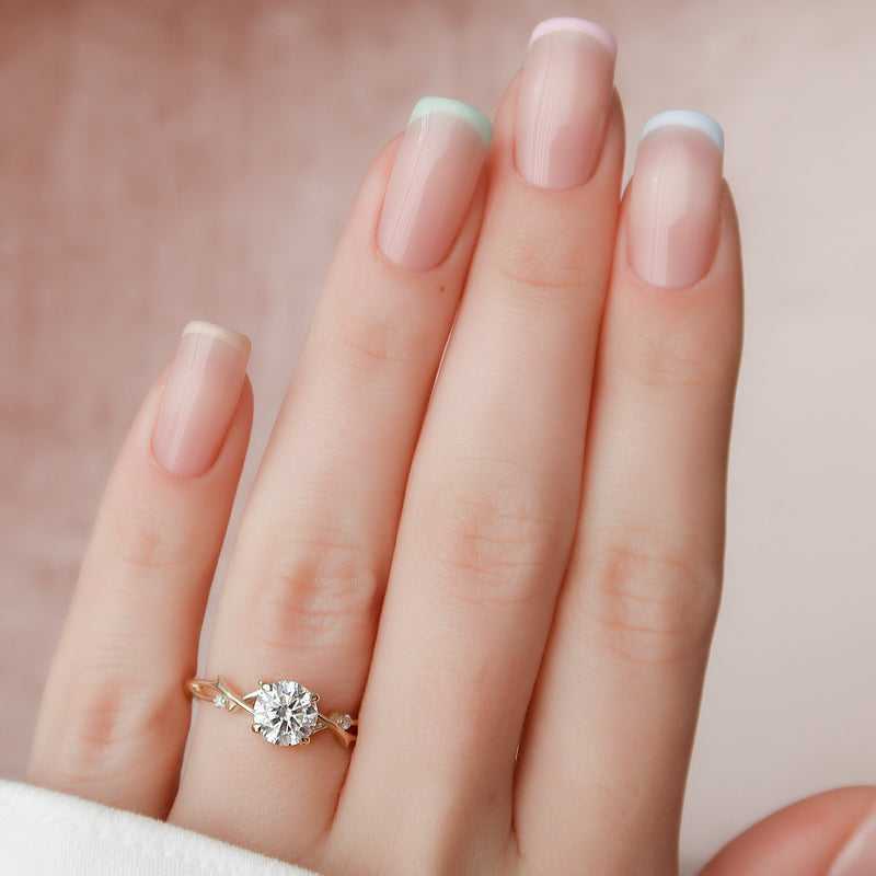 1.03CT Round Cut Twig Style Moissanite Diamond Engagement Ring