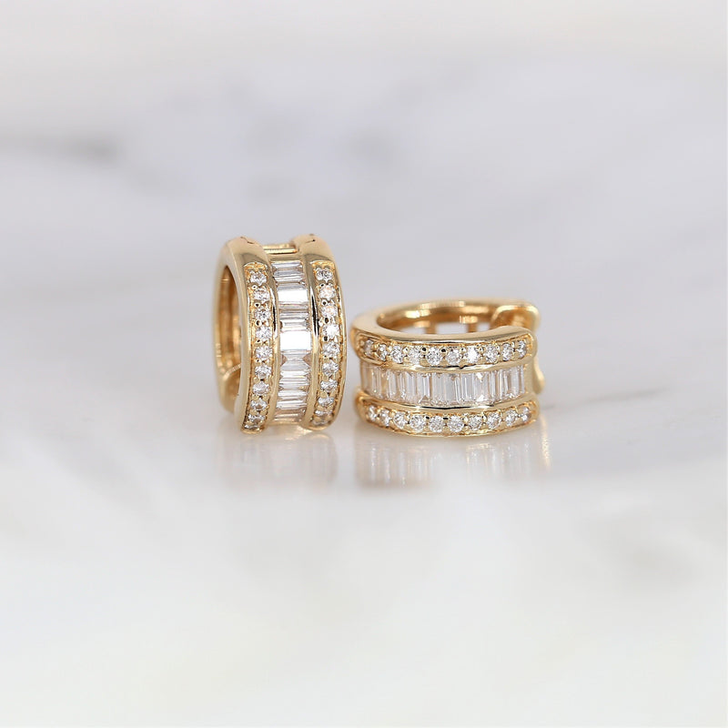 Diamond Baguette Hoop Huggies Earrings