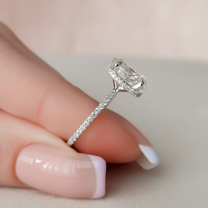 2.94 CT Oval Moissanite Hidden Halo Pave Setting Diamond Engagement Ring