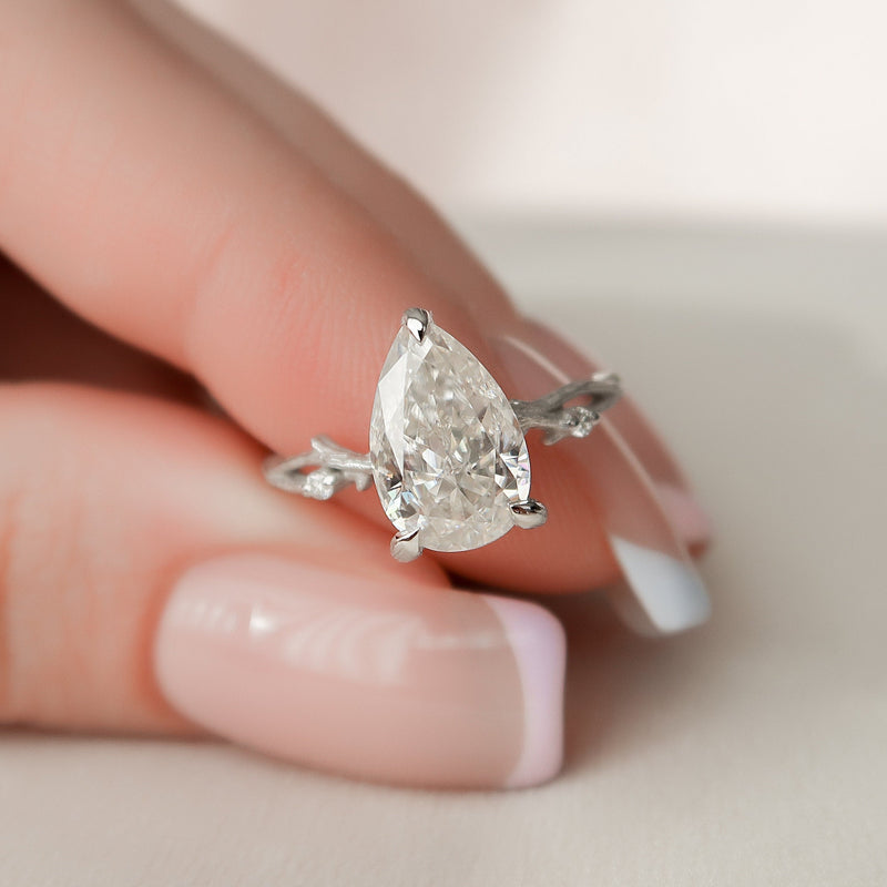 2.03 CT Pear Moissanite Nature Inspired Twig Style Engagement Ring