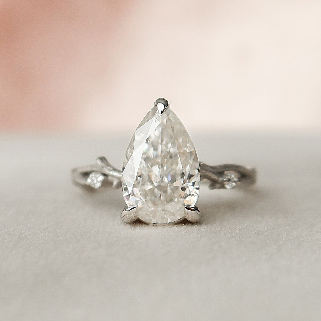 2.03 CT Pear Moissanite Nature Inspired Twig Style Engagement Ring