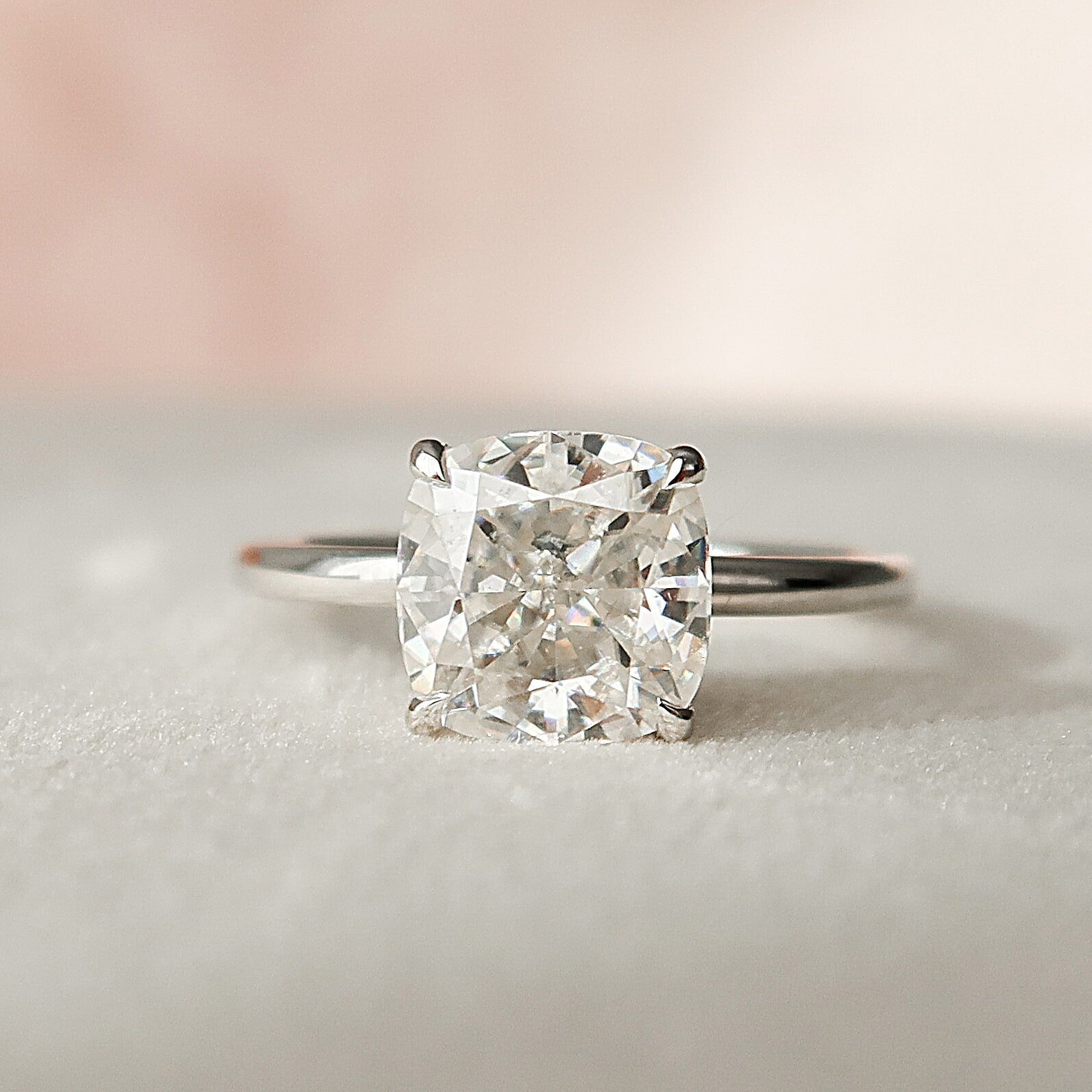 2.05 CT Cushion Cut Moissanite Hidden Halo Engagement Ring