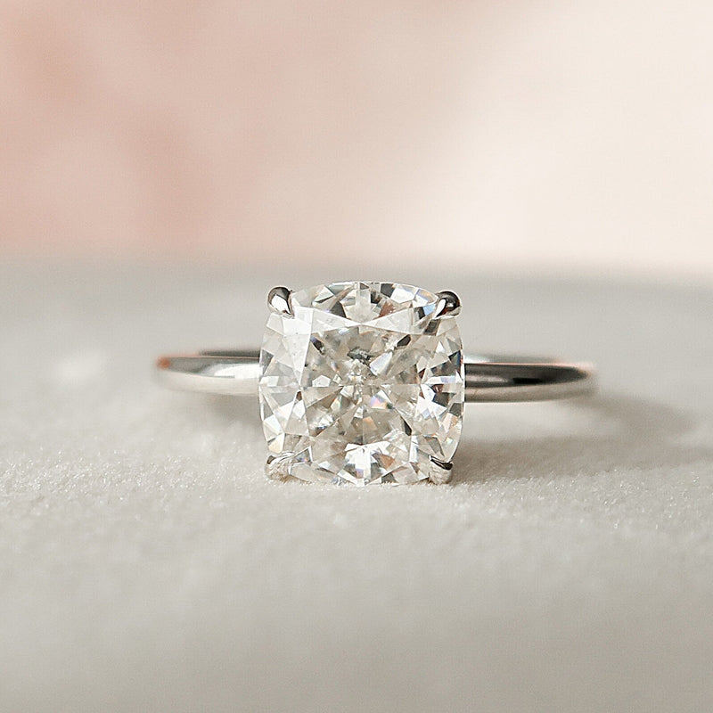 2.05 CT Cushion Cut Moissanite Hidden Halo Engagement Ring