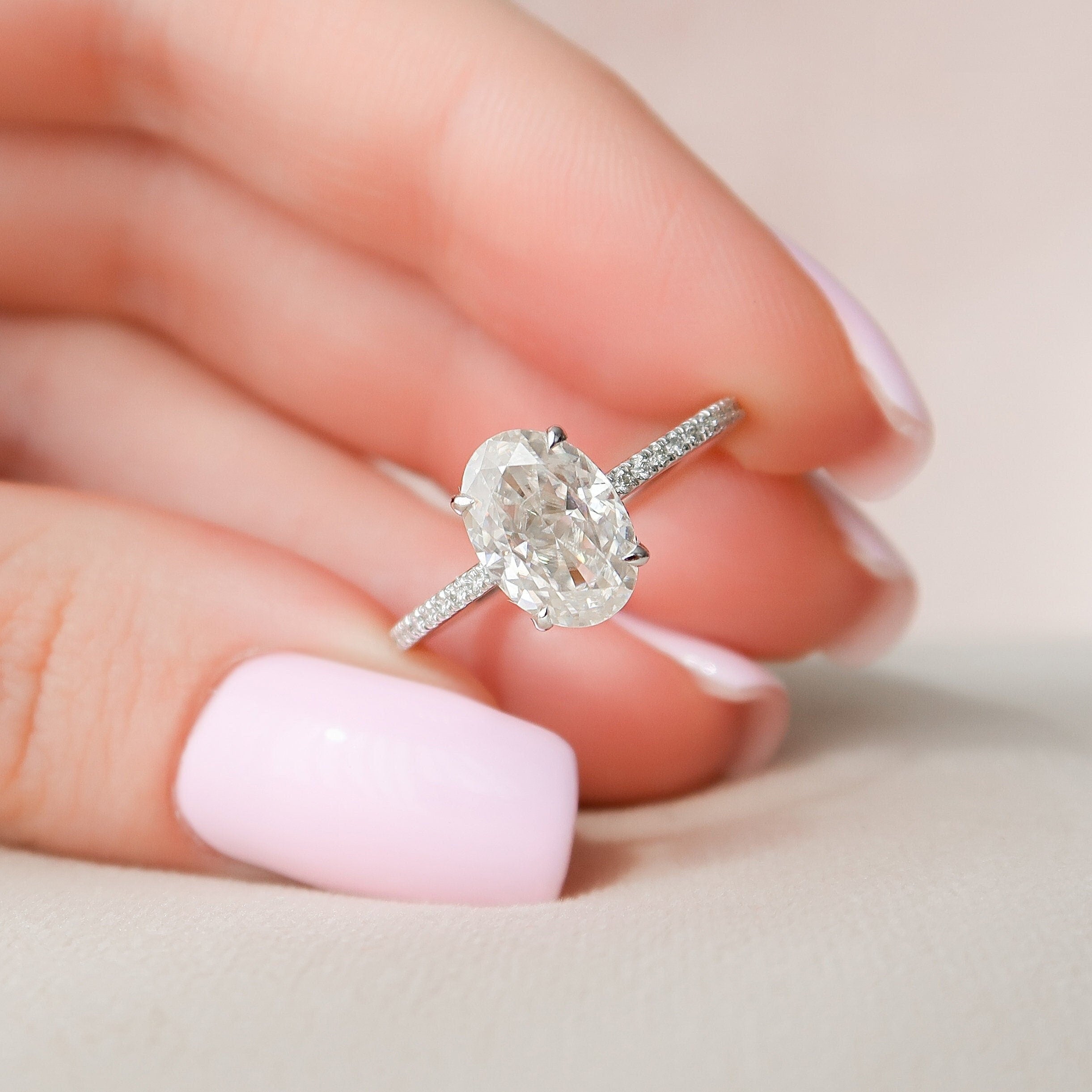 2.94 CT Oval Moissanite Hidden Halo Pave Setting Diamond Engagement Ring