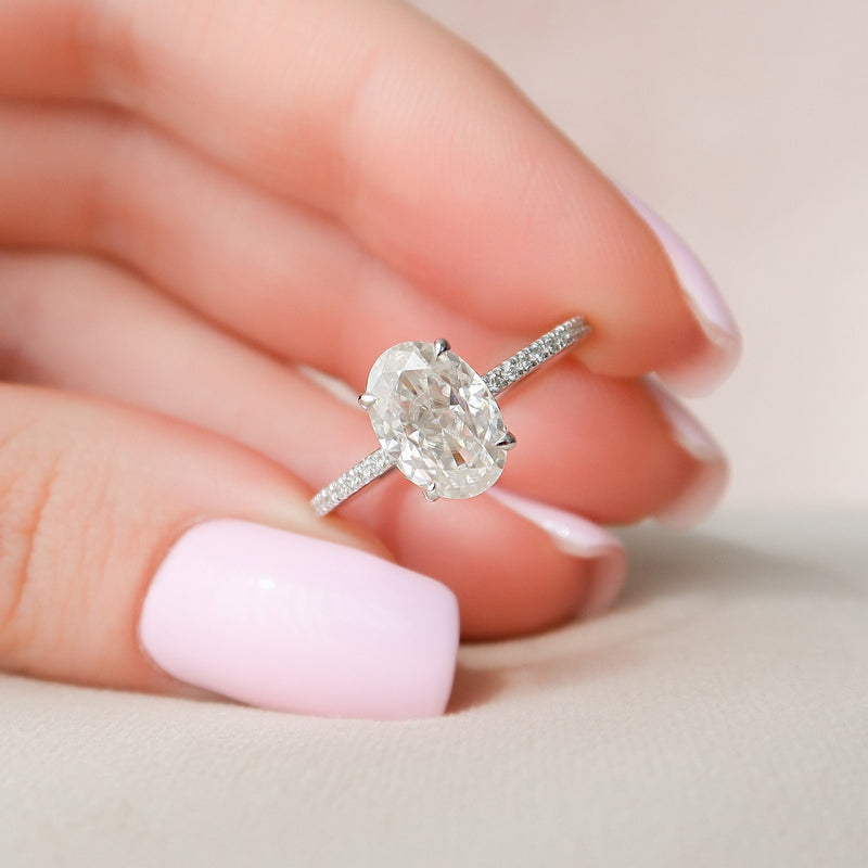 2.94 CT Oval Moissanite Hidden Halo Pave Setting Diamond Engagement Ring