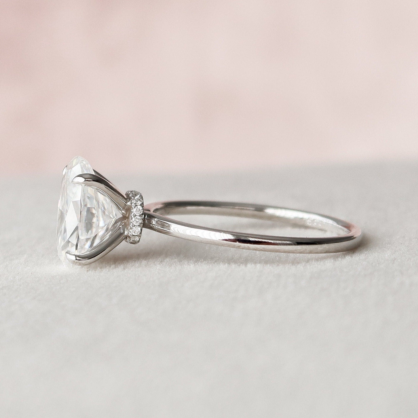 3.0CT Oval Moissanite Solitaire Hidden Halo Setting Engagement Ring