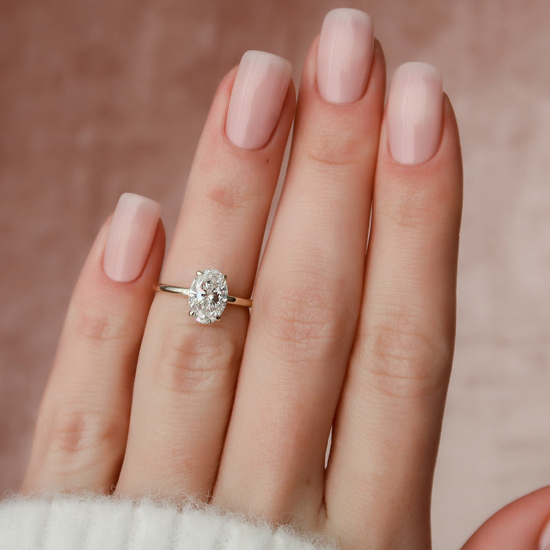 1.50CT Oval Cut Solitaire Hidden Halo Setting Moissanite Engagement Ring