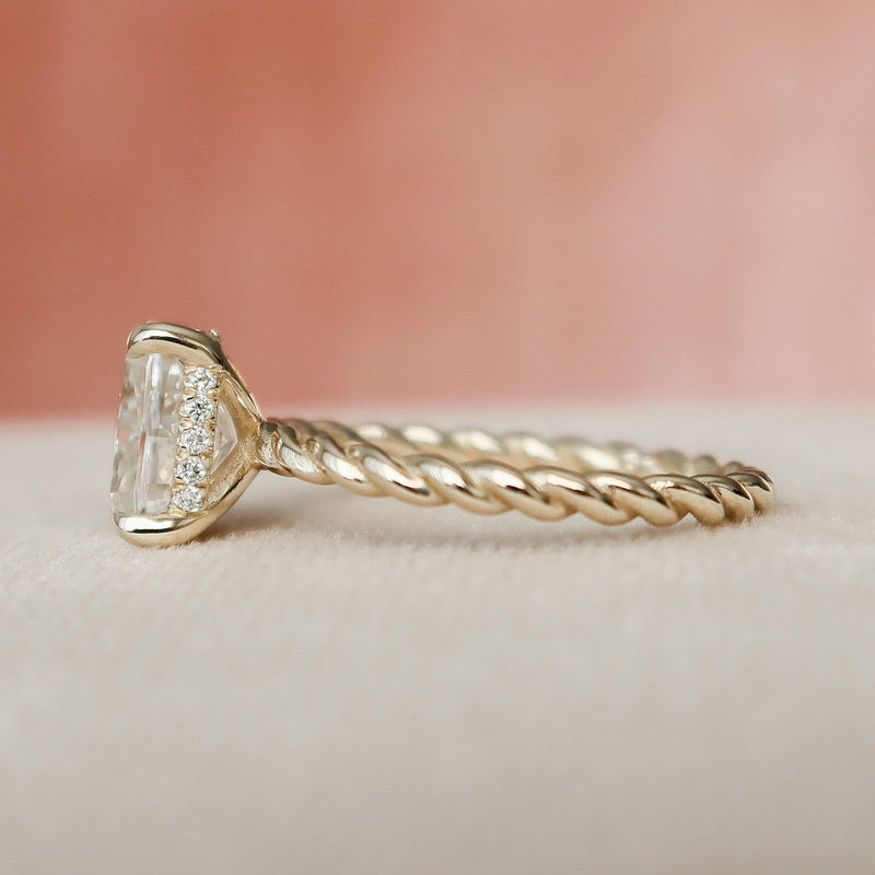 2.0CT Elongated Cushion Moissanite Hidden Halo Engagement Ring