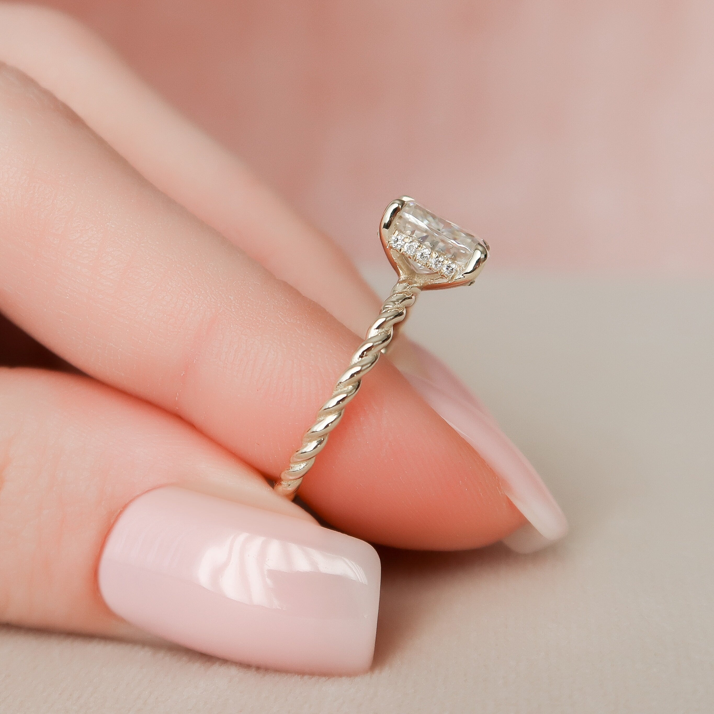 2.0CT Elongated Cushion Moissanite Hidden Halo Engagement Ring