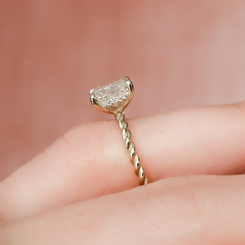 2.0CT Elongated Cushion Moissanite Hidden Halo Engagement Ring