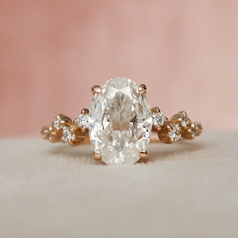 2.25 CT Oval Shape Moissanite Cluster Engagement Ring