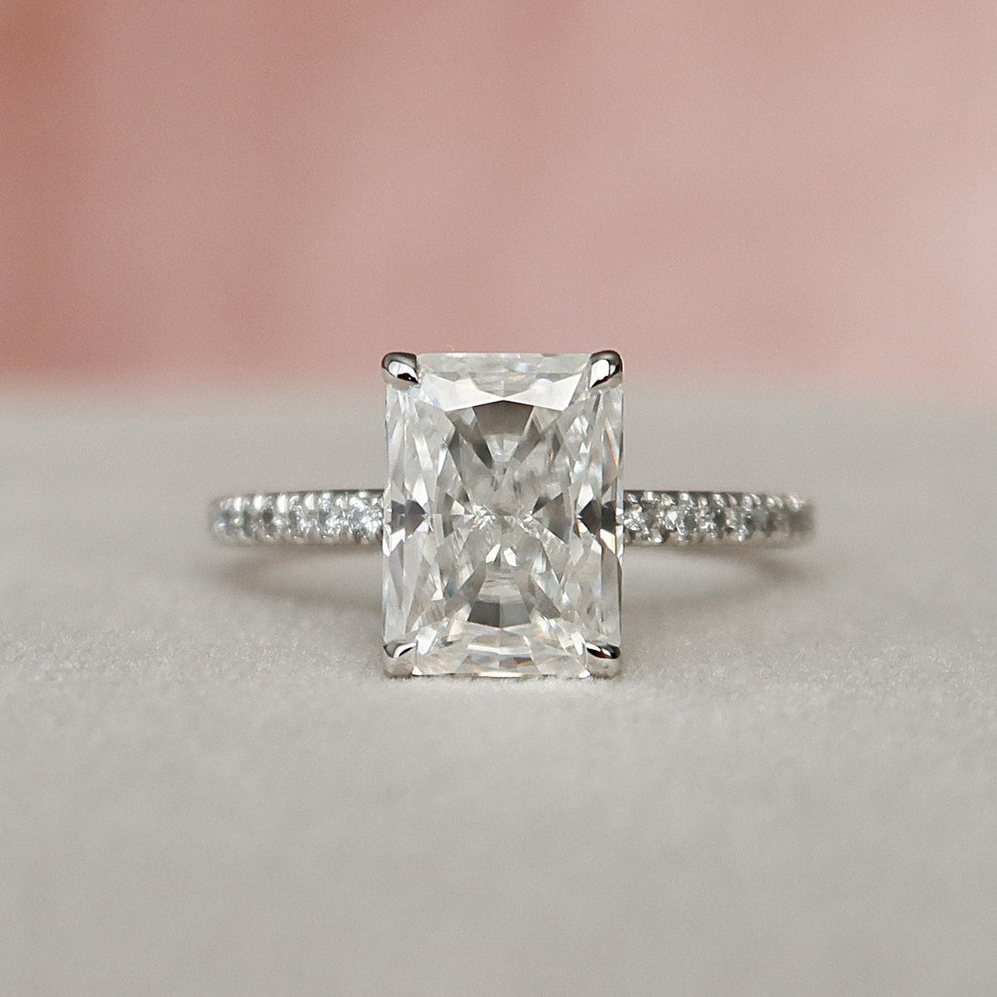 3.0CT Radiant Moissanite Hidden Halo Pave Setting Engagement Ring