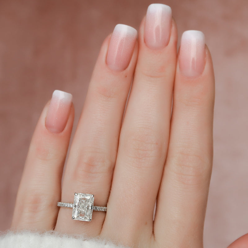 3.0CT Radiant Moissanite Hidden Halo Pave Setting Engagement Ring