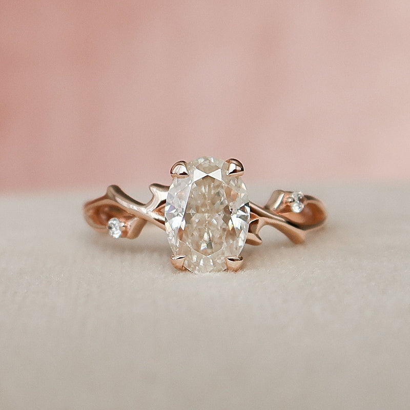 1.0CT Oval Cut Twig Moissanite Nature Inspired Engagement Ring