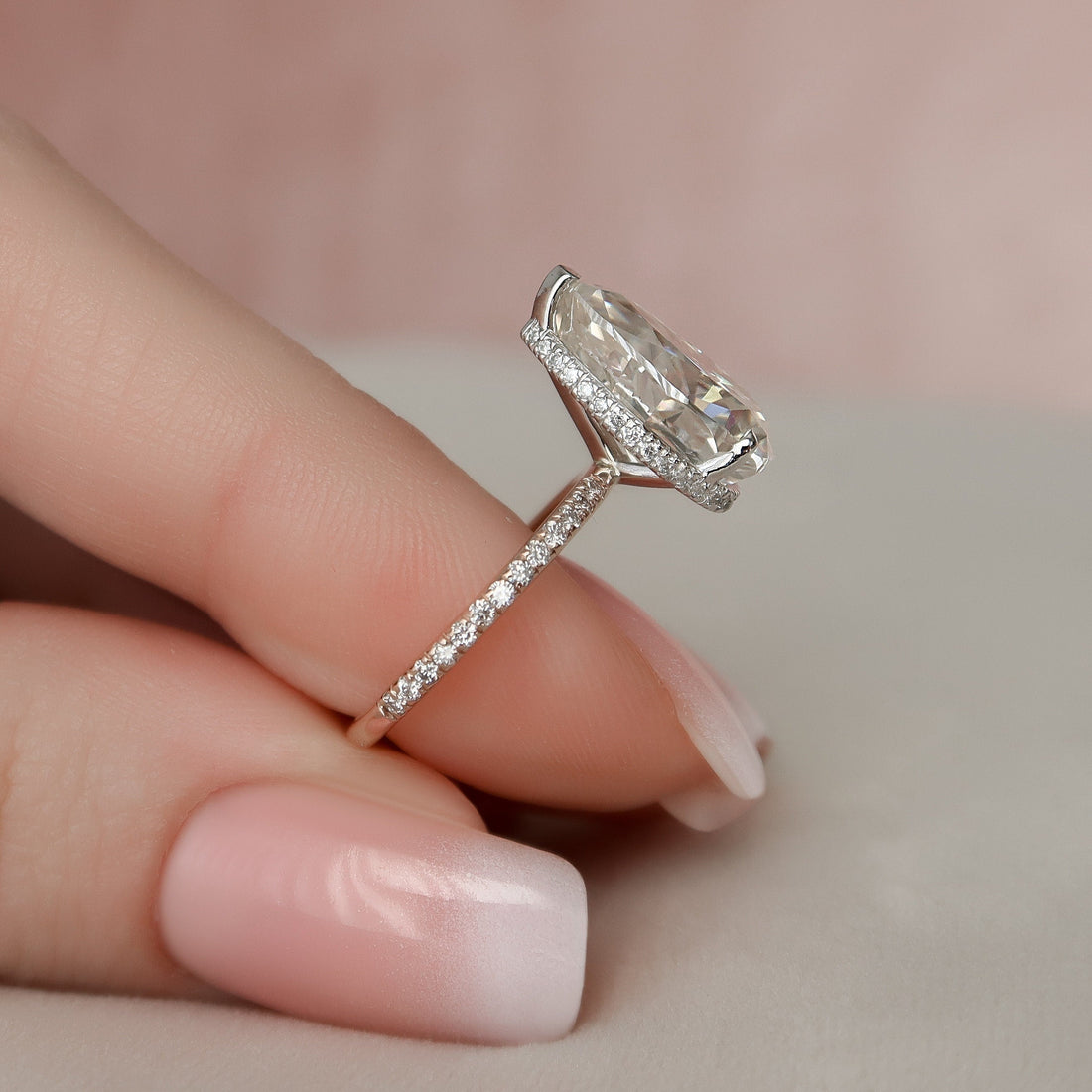 3.94CT Pear Cut Moissanite Hidden Halo Pave Setting Diamond Engagement Ring