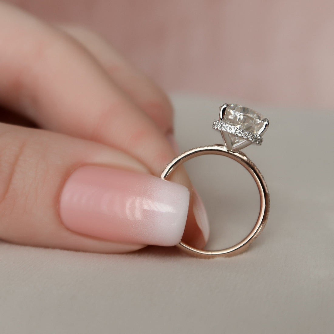3.94CT Pear Cut Moissanite Hidden Halo Pave Setting Diamond Engagement Ring