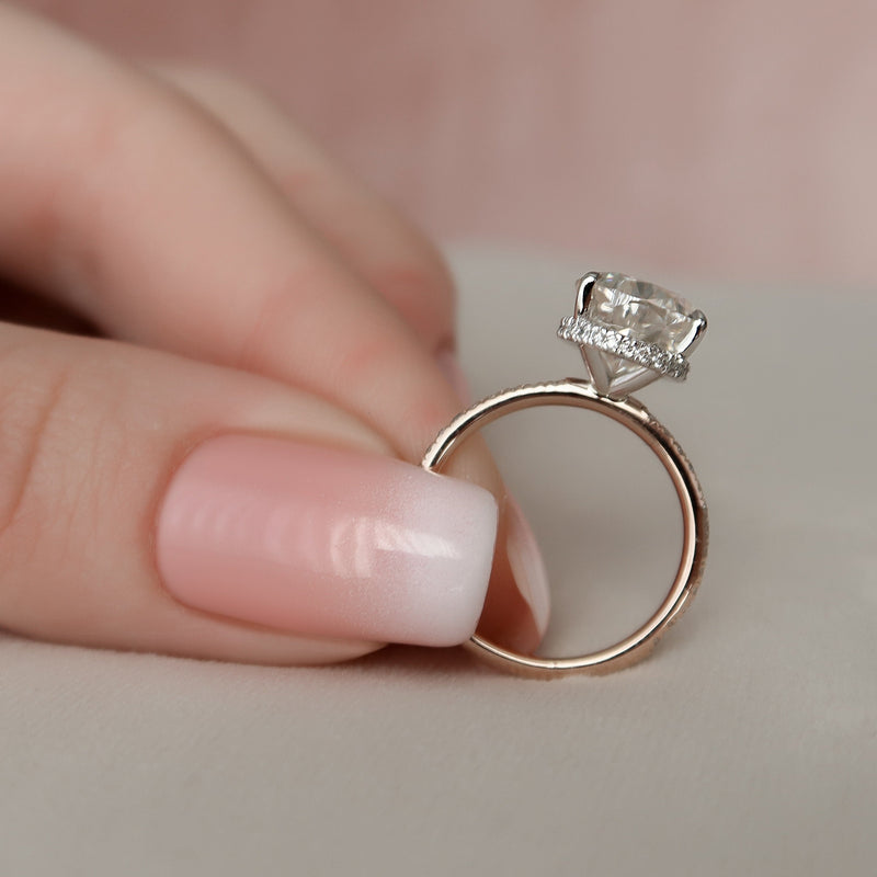 3.94CT Pear Cut Moissanite Hidden Halo Pave Setting Diamond Engagement Ring