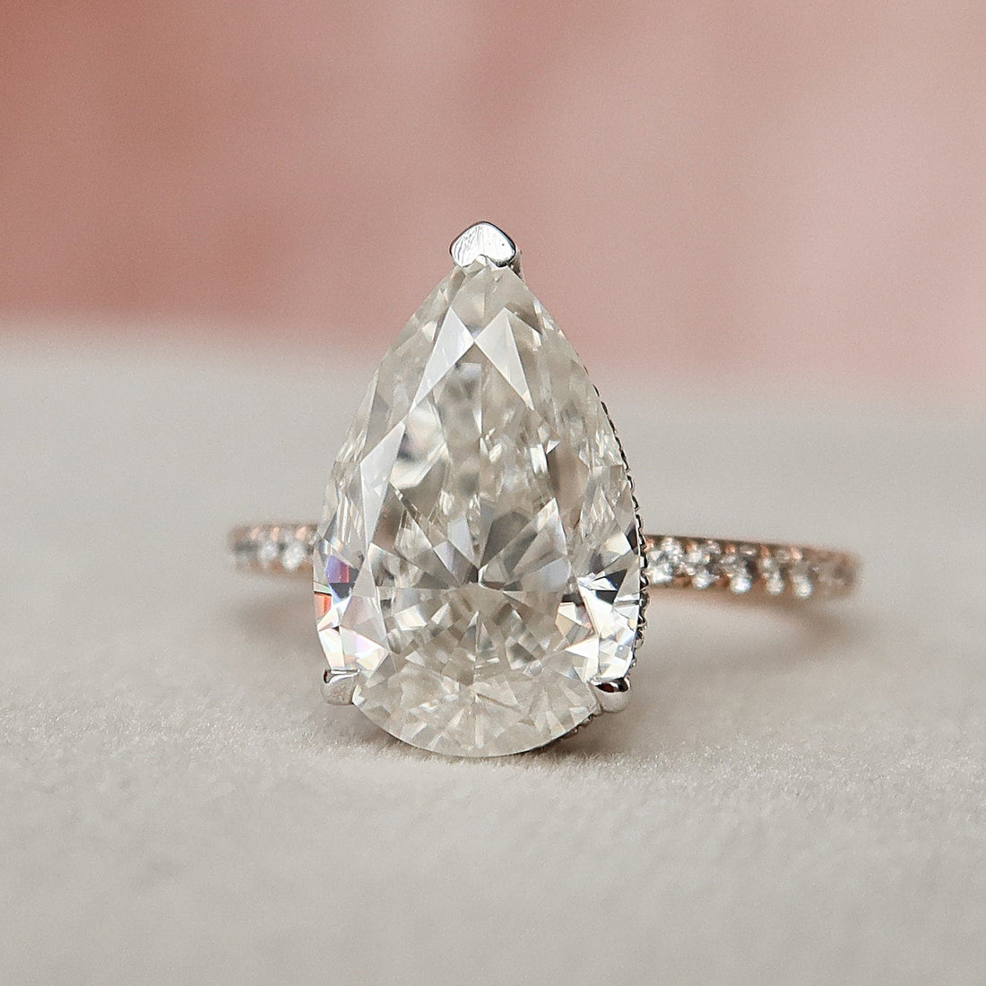 3.94CT Pear Cut Moissanite Hidden Halo Pave Setting Diamond Engagement Ring