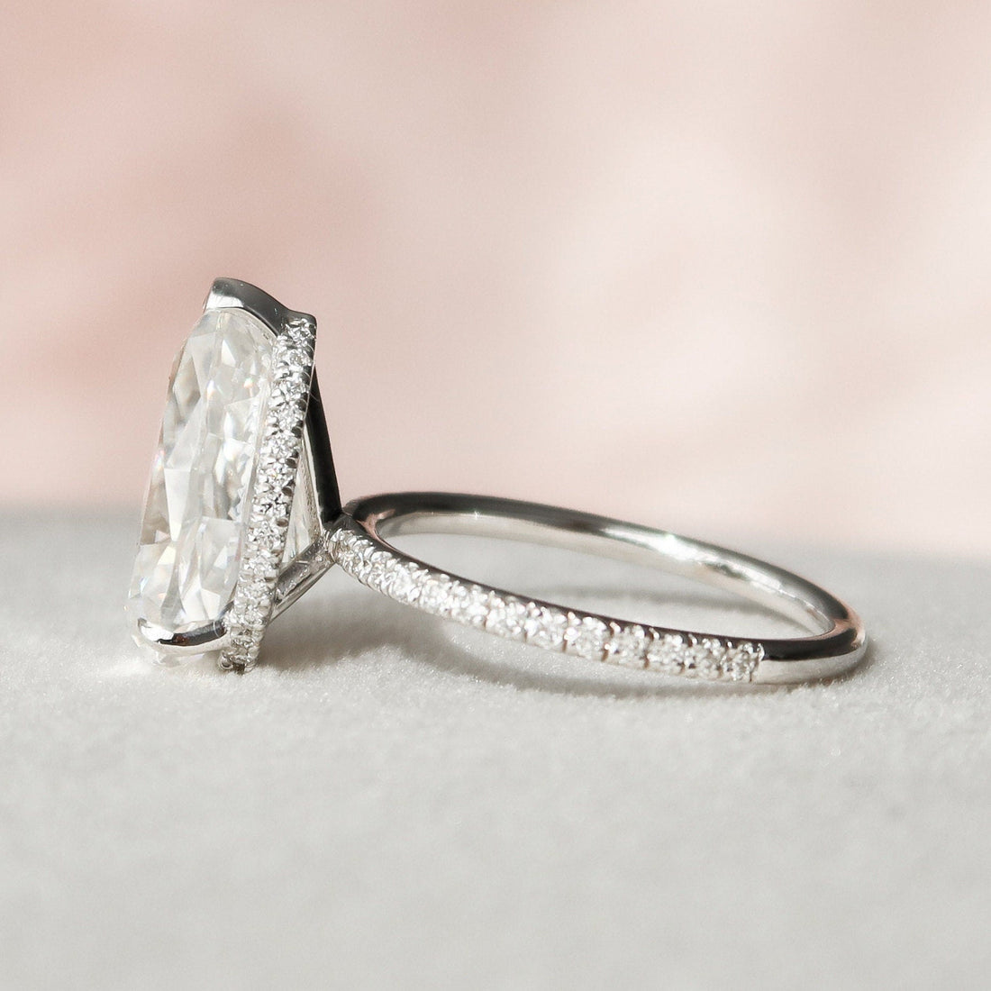 3.94CT Pear Cut Moissanite Hidden Halo Pave Setting Diamond Engagement Ring