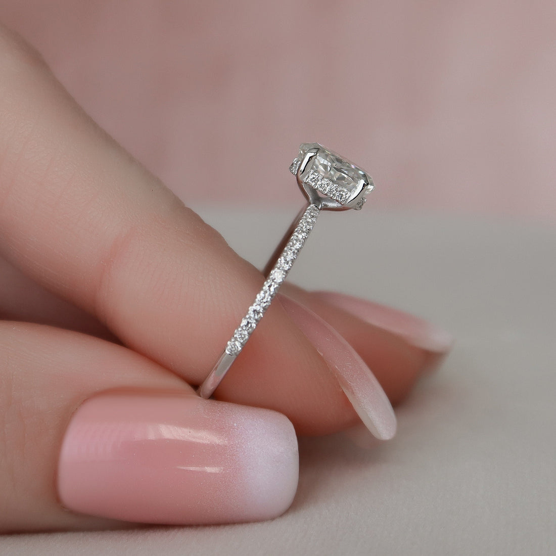1.25 CT Oval Cut Moissanite Hidden Halo Style Engagement Ring