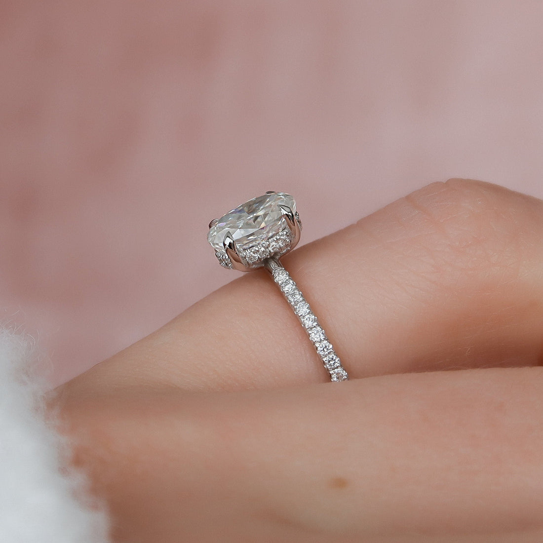 1.25 CT Oval Cut Moissanite Hidden Halo Style Engagement Ring