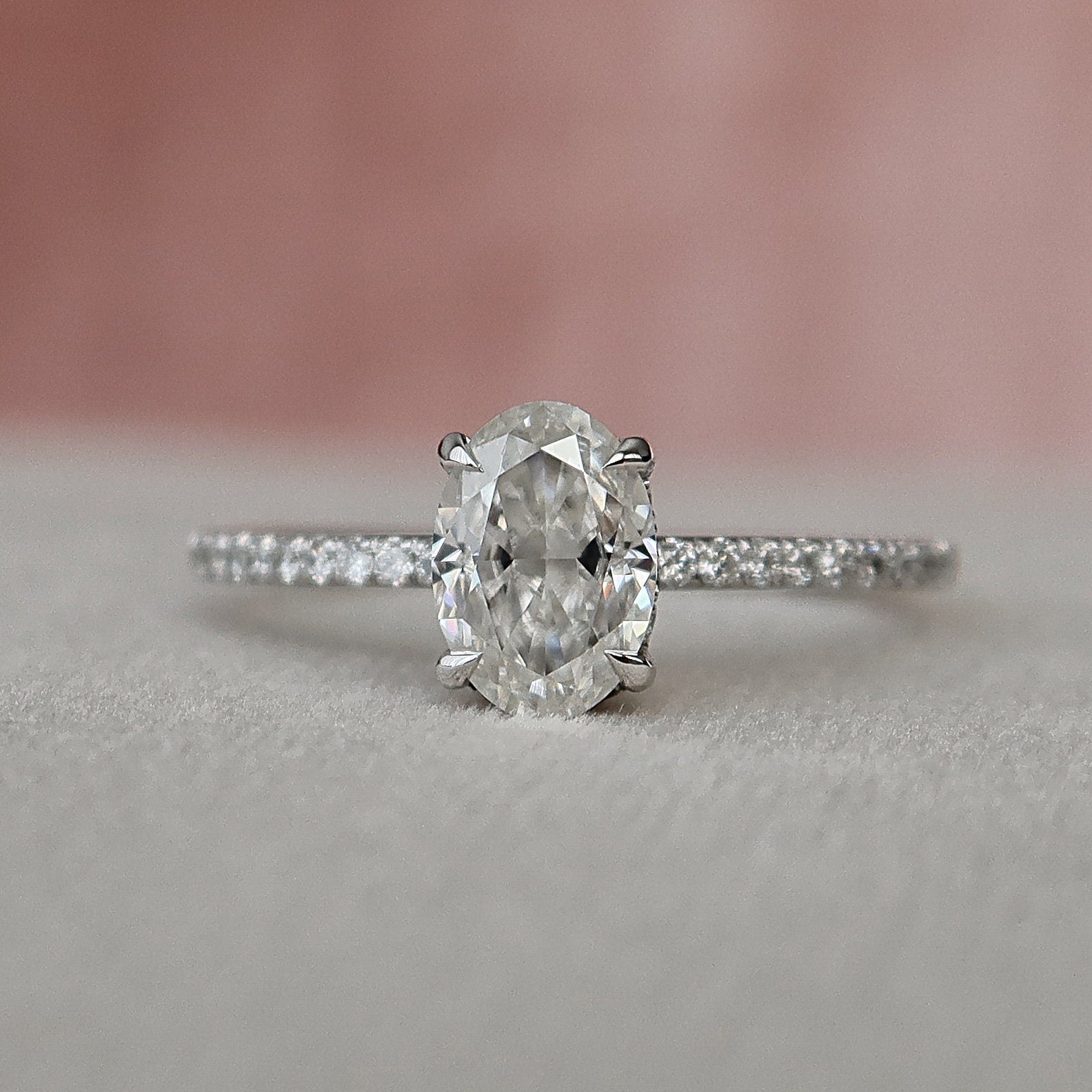 1.25 CT Oval Cut Moissanite Hidden Halo Style Engagement Ring