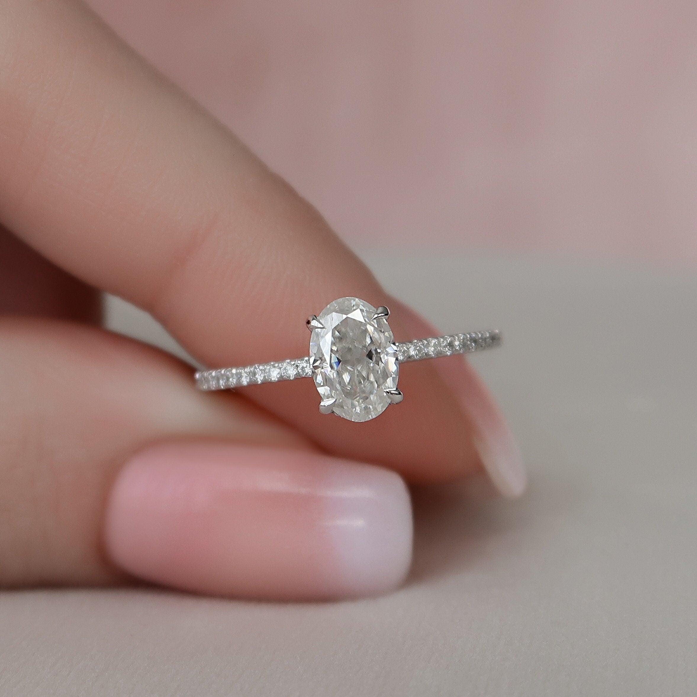 1.25 CT Oval Cut Moissanite Hidden Halo Style Engagement Ring