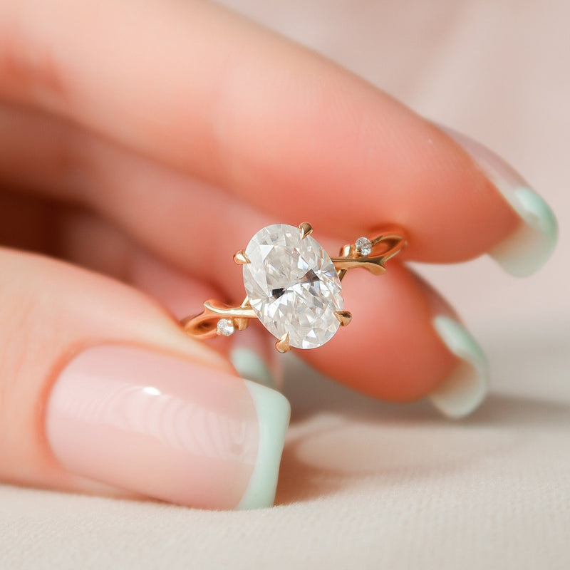 2.0CT Oval Cut Moissanite Twig Style Diamond Engagement Ring