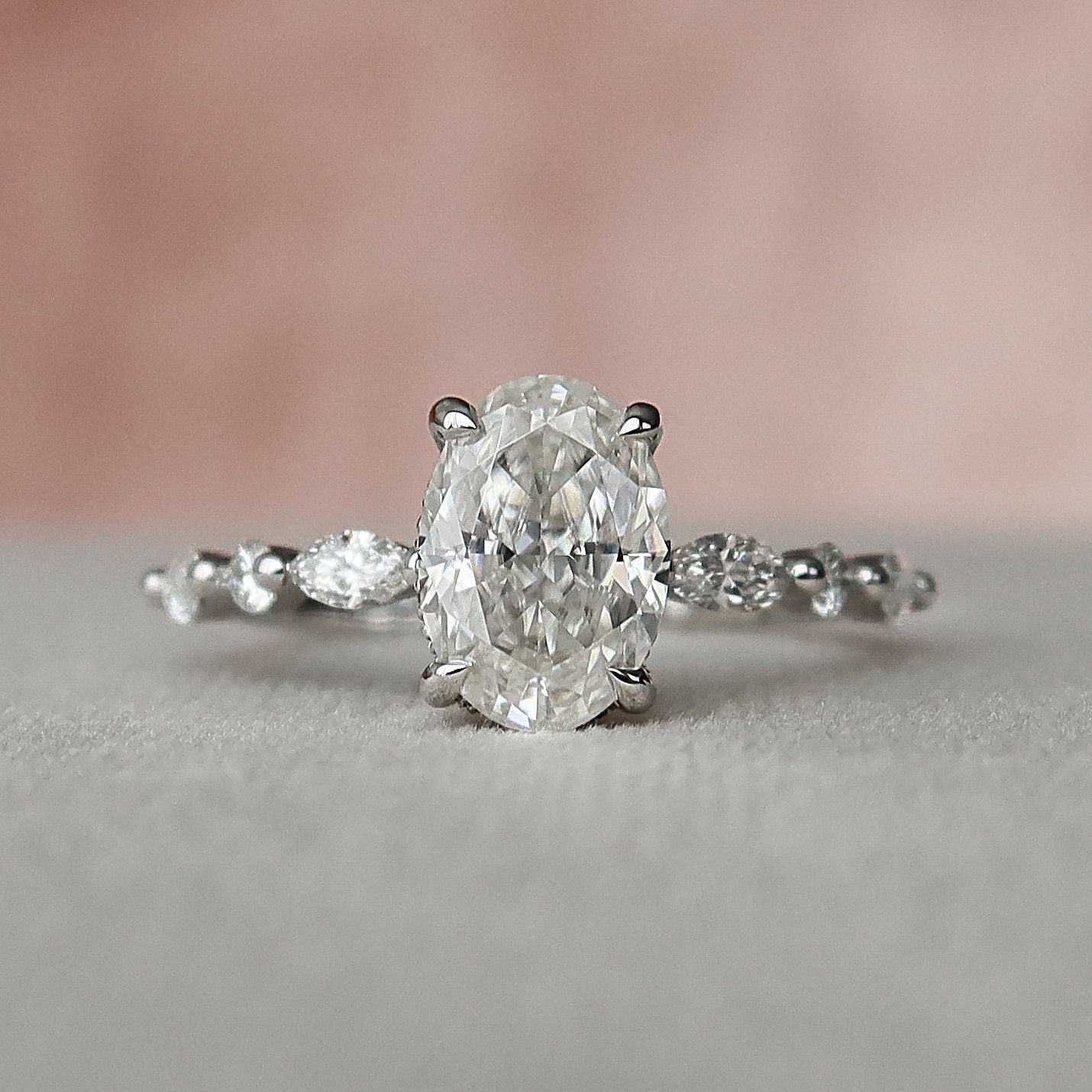 1.50CT Oval Cut Hidden Halo Pave Setting Moissanite Engagement Ring