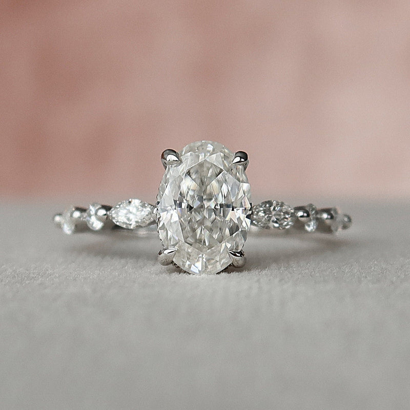 1.50CT Oval Cut Hidden Halo Pave Setting Moissanite Engagement Ring