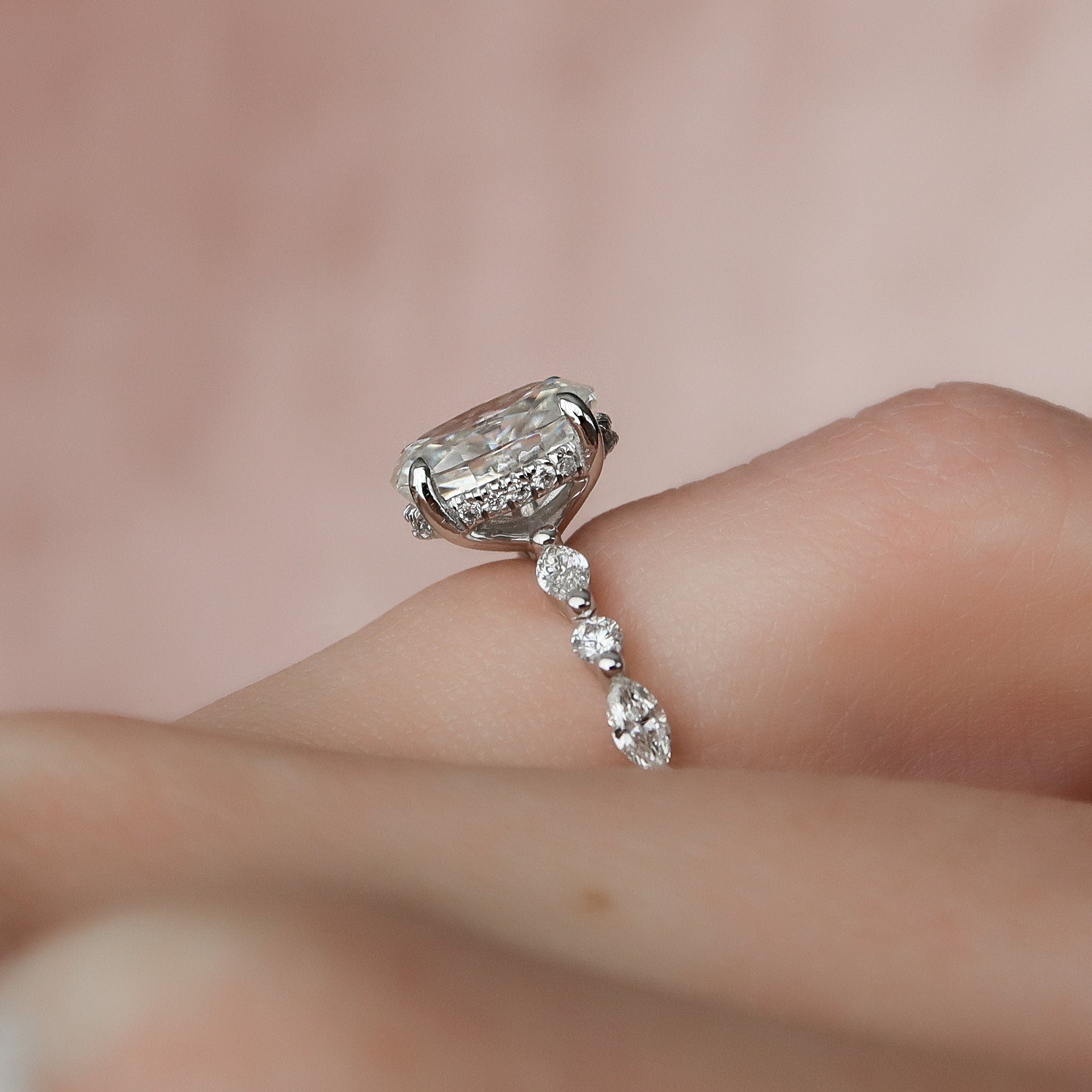 1.50CT Oval Cut Hidden Halo Pave Setting Moissanite Engagement Ring