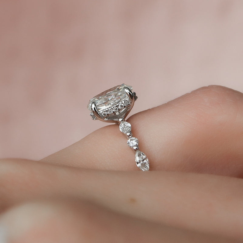 1.50CT Oval Cut Hidden Halo Pave Setting Moissanite Engagement Ring