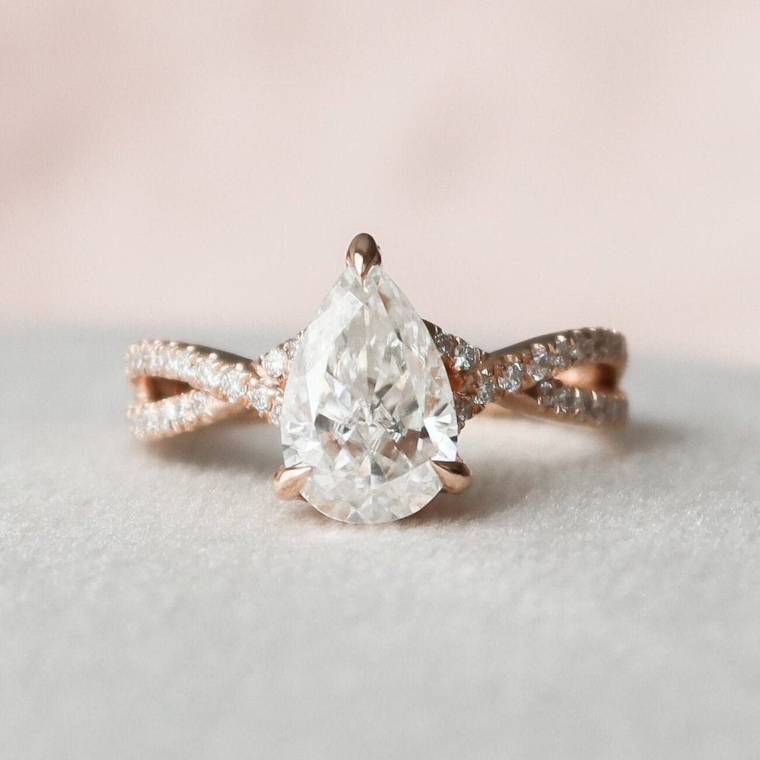 1.44CT Pear Cut Split Shank Moissanite Engagement Diamond Ring