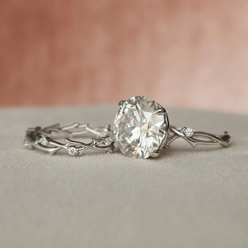 5.0CT Round Cut Moissanite Twig Style Bridal Ring Set