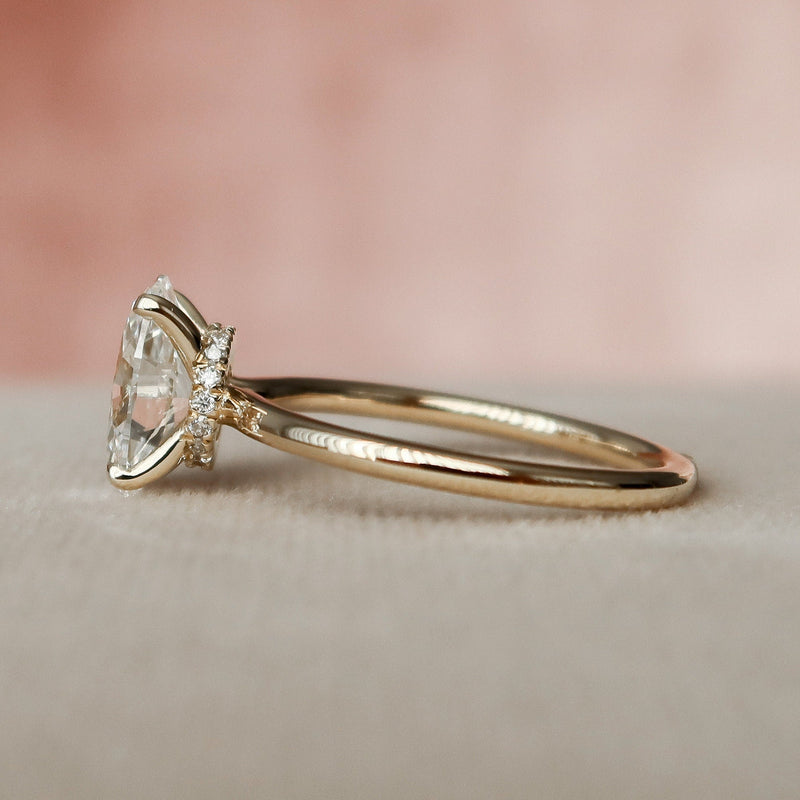 1.50CT Oval Cut Solitaire Hidden Halo Setting Moissanite Engagement Ring