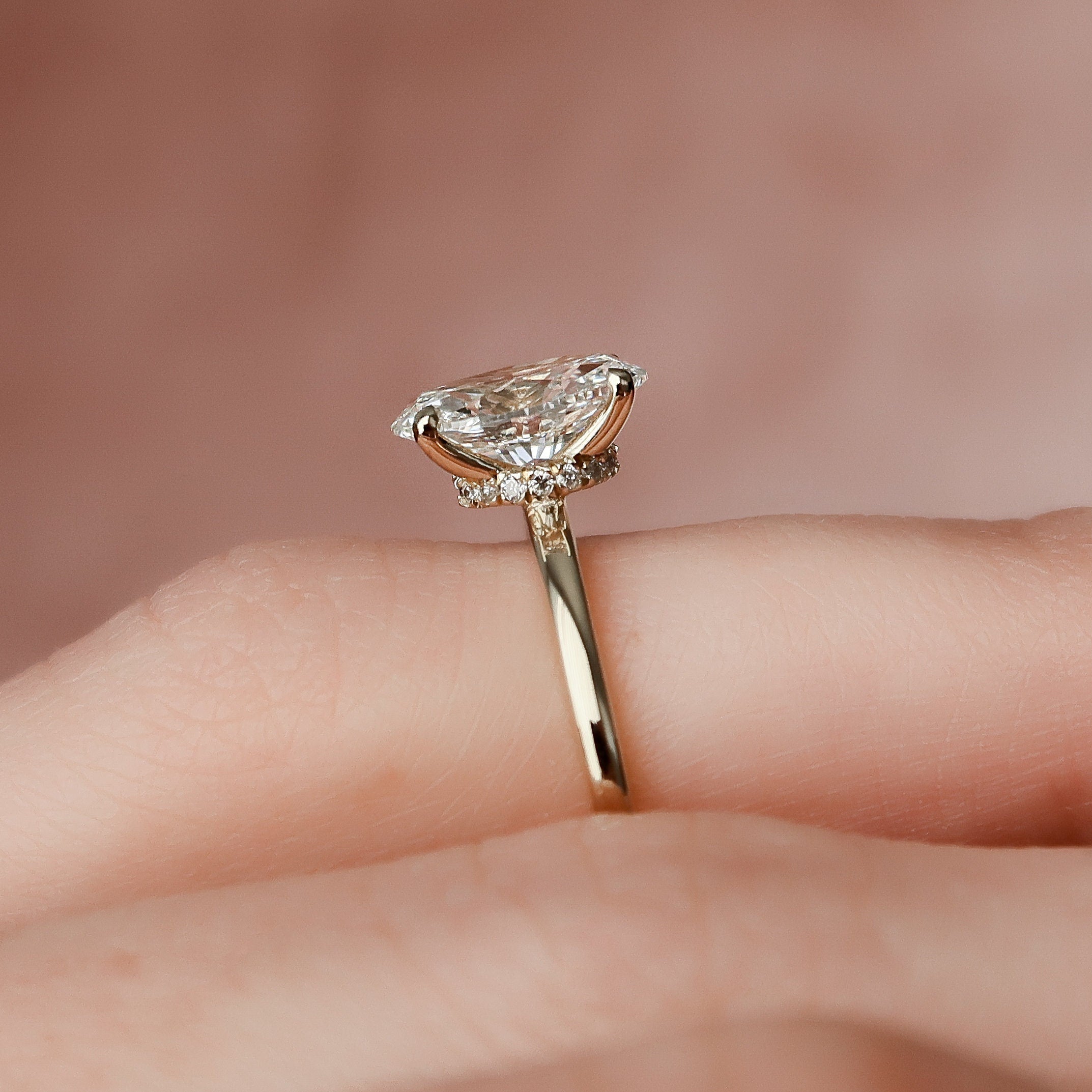 1.50CT Oval Cut Solitaire Hidden Halo Setting Moissanite Engagement Ring