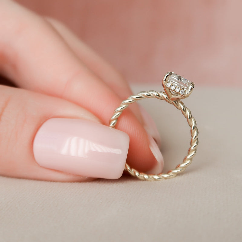 2.0CT Elongated Cushion Moissanite Hidden Halo Engagement Ring