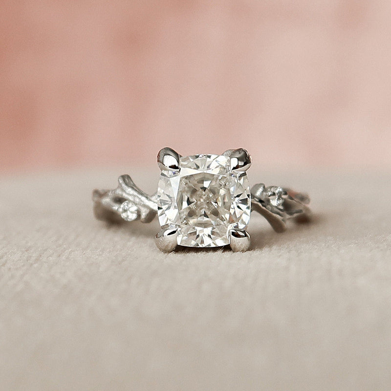 1.53 CT Cushion Cut Twig Style Moissanite Diamond Engagement Ring
