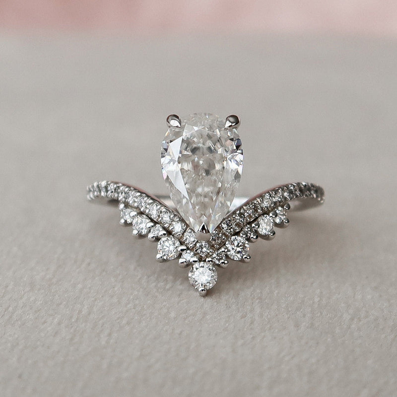 1.50CT Pear Shaped Moissanite Chevron Diamond Engagement Ring