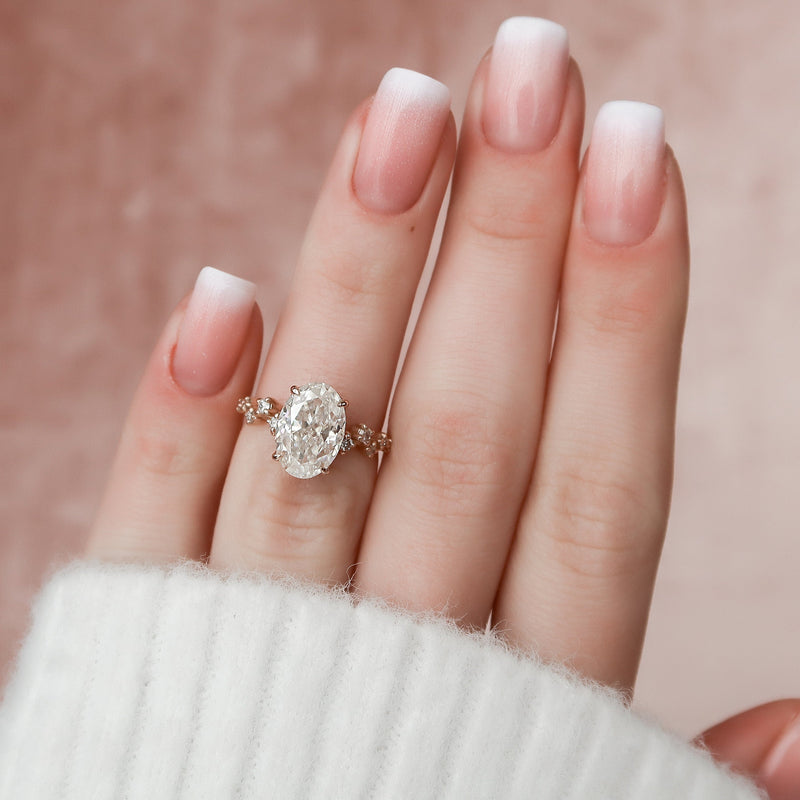 3.25 CT Oval Cut Moissanite Cluster Pave Diamond Engagement Ring