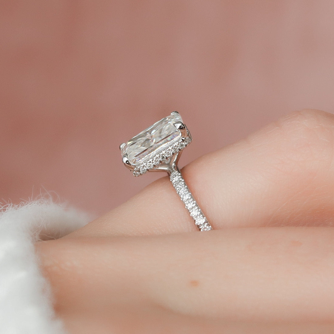 3.0CT Radiant Moissanite Hidden Halo Pave Setting Engagement Ring