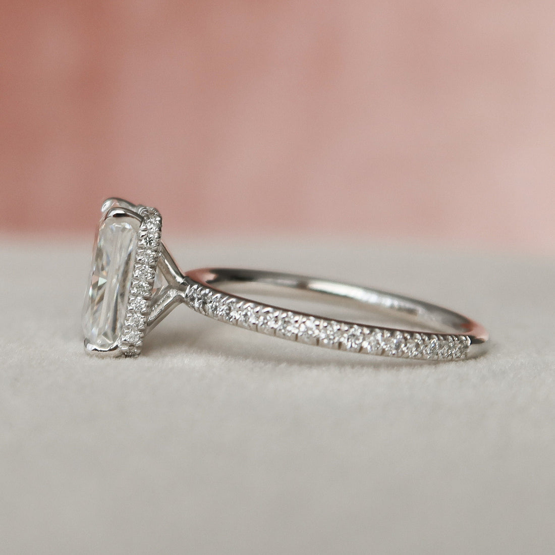 3.0CT Radiant Moissanite Hidden Halo Pave Setting Engagement Ring