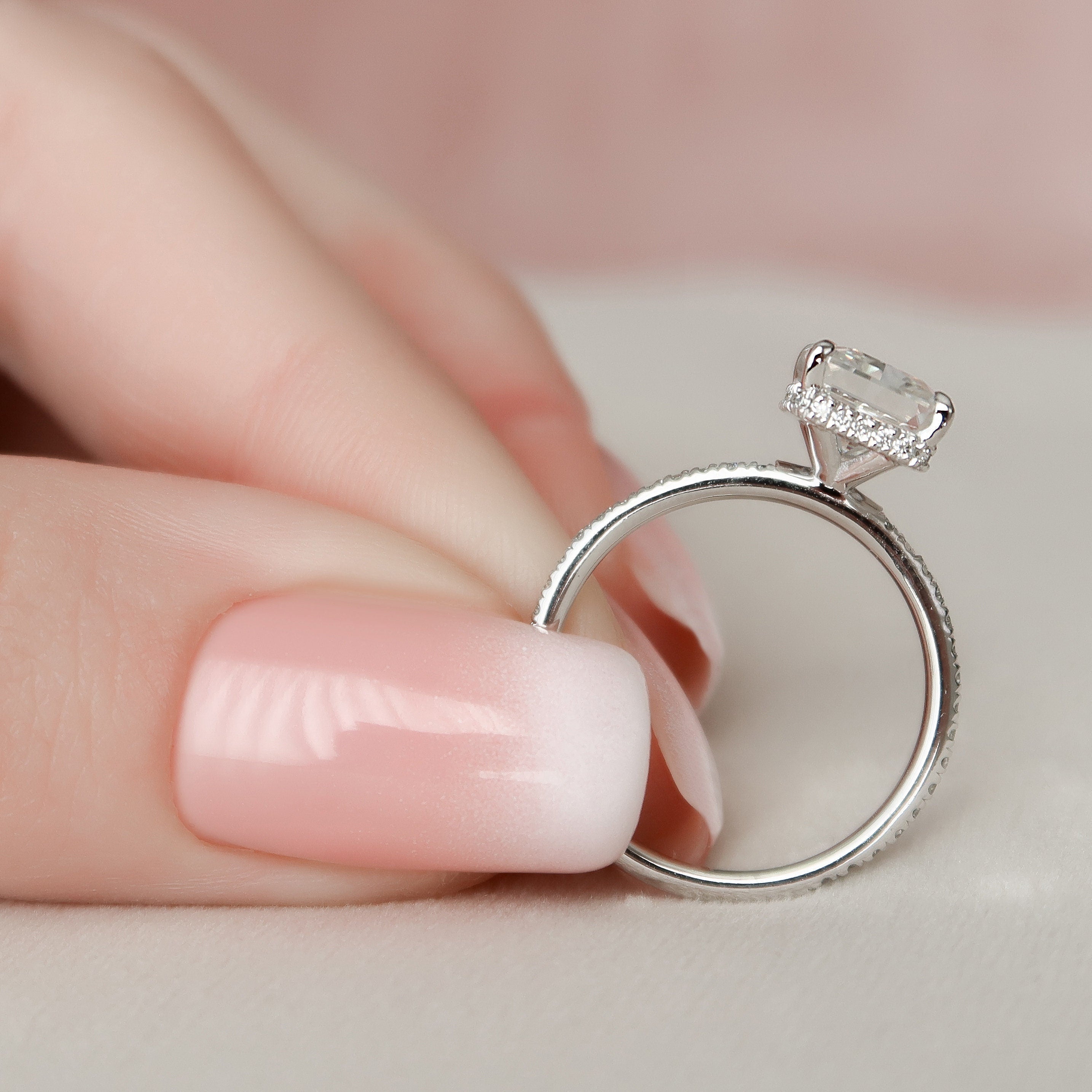 3.0CT Radiant Moissanite Hidden Halo Pave Setting Engagement Ring