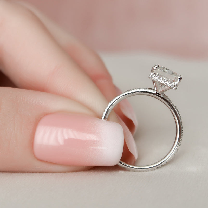 3.0CT Radiant Moissanite Hidden Halo Pave Setting Engagement Ring