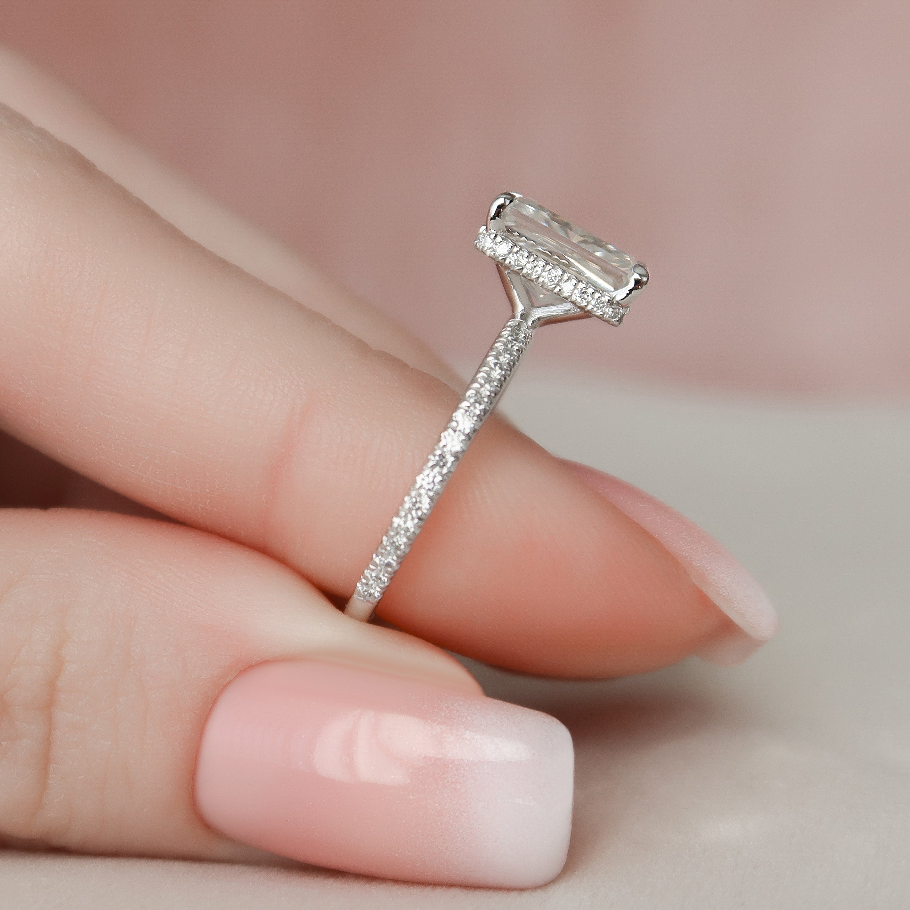 3.0CT Radiant Moissanite Hidden Halo Pave Setting Engagement Ring