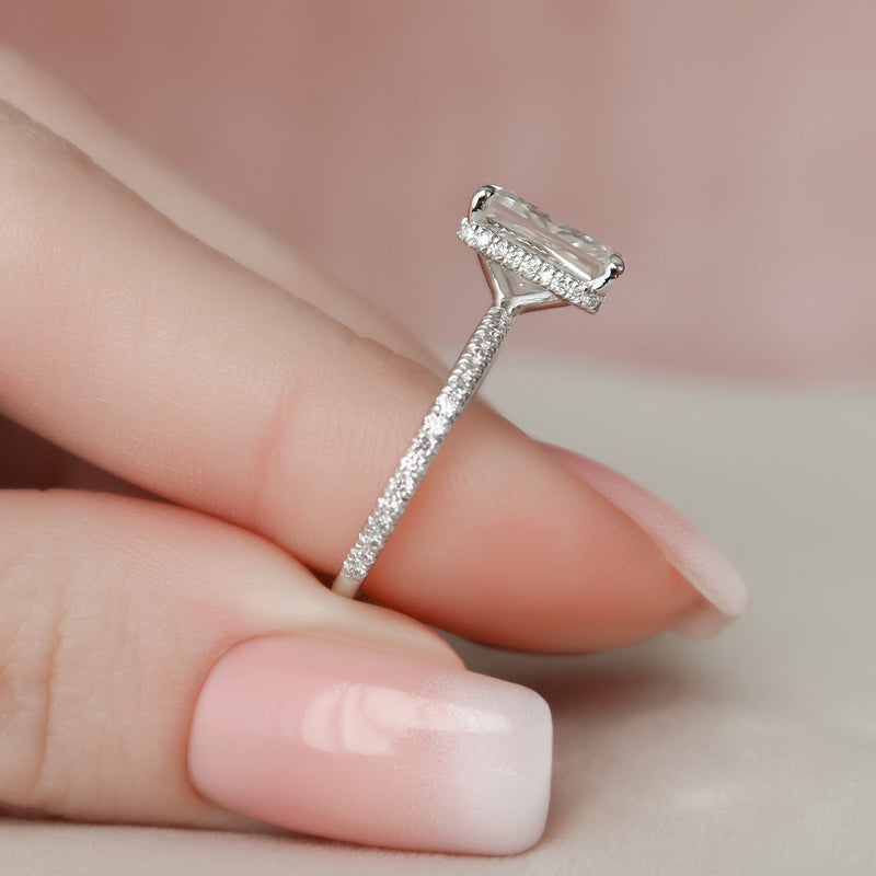 3.0CT Radiant Moissanite Hidden Halo Pave Setting Engagement Ring